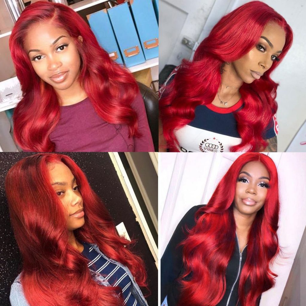 Red 13×6 Lace Front Wig Body Wave Virgin Human Hair Wigs 200d Tinashehair