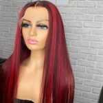 Dark Burgundy with red highlights straight wig