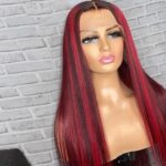 Dark Burgundy with red highlights straight wig