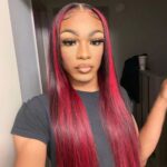 Dark Burgundy with red highlights straight wig